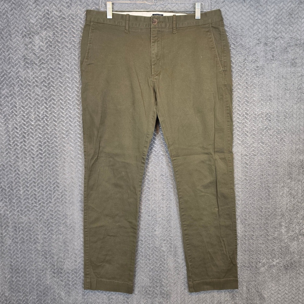 J.Crew Flex Slim Fit Chino Pants Mens 33x30 Olive Green Cotton Stretch Trousers